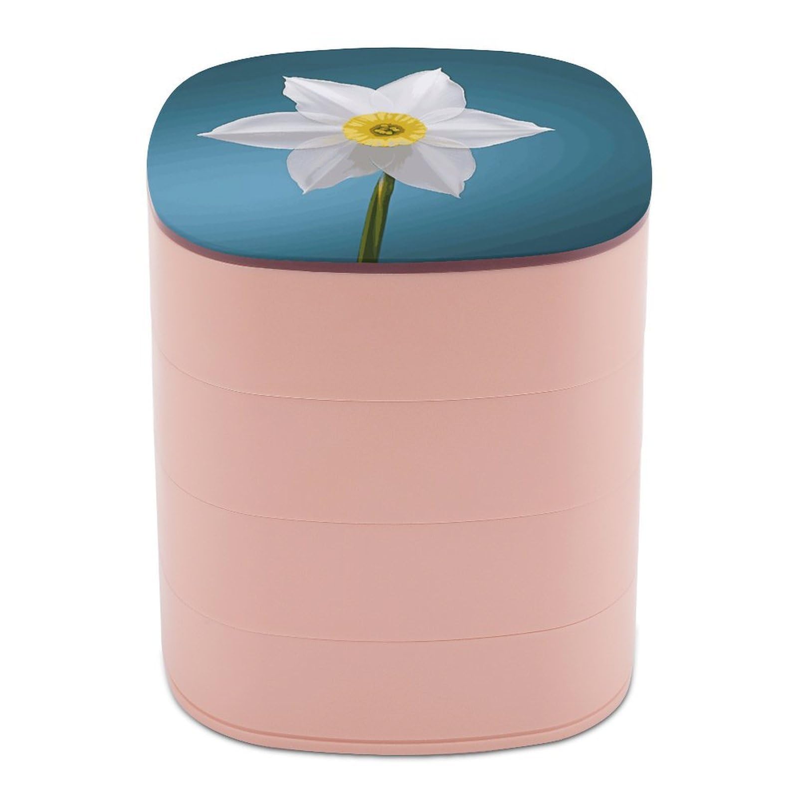 JTREHY White DaffodilJewelry Box 4-Layer Rotating Stronge Boxs Round Travel Jewelry Case with Lid for Bracelets Rings Bracelets, Gift for Women