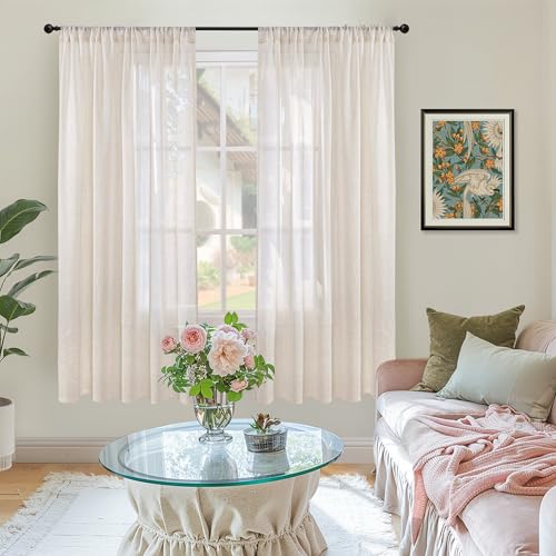 Image of BGment Oatmeal Linen Semi Sheer Curtains 63 Inch Length for Living Room - Rod Pocket Light Filtering Drapes Lightweight Camel Window Treatments for Bedroom Farmhouse, 2 Panels Set, 52 X 63 Inch