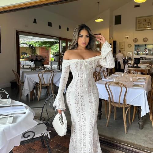 Autumn Elegant Off Shoulder Lace Maxi Dress White Women Long Sleeve Evening Party Dresses for Date Nights2