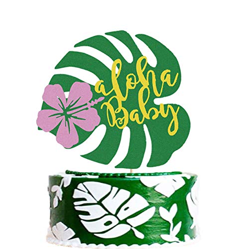 Aloha Baby Cake Toppers, Aloha Baby Shower Birthday Cake Decor, Palm Leaves Pineapple Hawaiian Flower Coconut Tree Tropical Beach Pool Laua Summer Theme Party Supplies Decoration