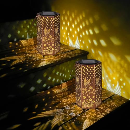 2 Pack Hummingbird Solar Lanterns Outdoor Waterproof - Mothers Day Gifts for Mom Grandma, Birthday Gifts for Women, Solar Lights Outdoor Garden Decor for Outside
