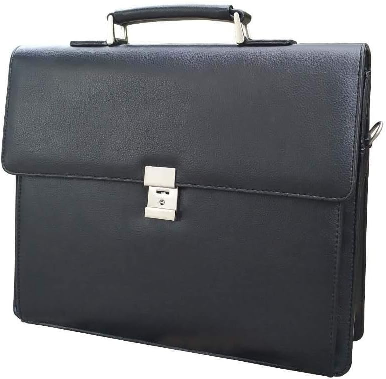 Men’s Leather Briefcases Business Office Lawyer Attache Case with Locks 15.6" Laptop Messenger Bags for Men BLACK