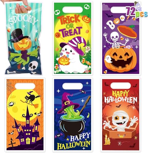 SULOLI 12PCS Bolsas de caramelo，Bolsas de Plástico de Halloween，Caramelos Portátil，Bolsa de Chuches para Halooween，Fiestas y Regalos