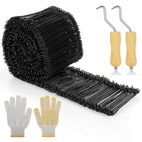 EATHEATY 1000 Pcs Rebar Tie Wire - 6 Inch Double Loop 16 Gauge Bar Ties Tool for Securing Concrete Construction - 2 Pcs Wire Tie Twisters 1 Pairs of Gloves