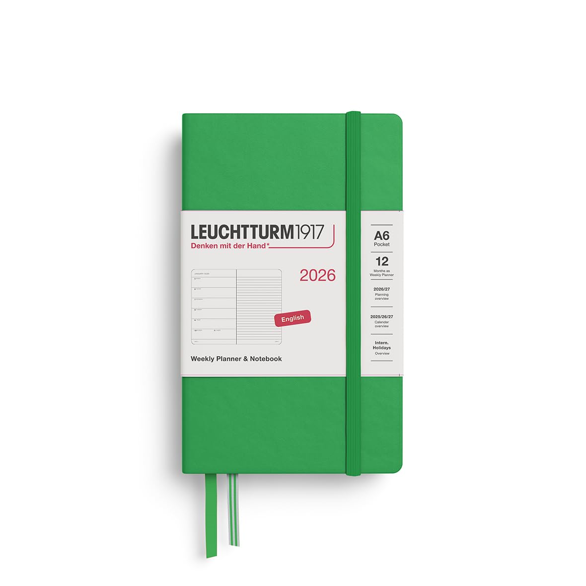 LEUCHTTURM1917 372667 Weekly Planner & Notebook Pocket (A6) 2026 Hardcover, 12 Months, Spring Leaf, English