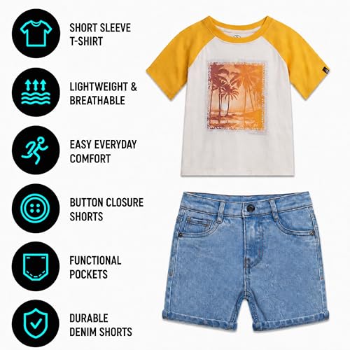 Image of Volcom Infant Toddler Boy Shorts Set - 2 Piece Short Sleeve Graphic Tees & Denim Shorts - Toddler Summer Clothes (12M-7)