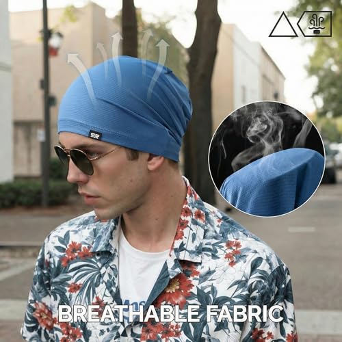 Image of QINGLONGLIN Cooling Skull Cap Sweat Wicking Breathable for Men Women 3 Pack | Lightweight Quick Dry Beanie & Helmet Liner, Stretch Non-Slip Fit Under Hard Hat, Construction Gym Cycling Running Workout