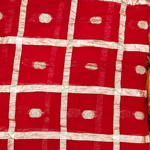 Image of Women's Pure Viscose Georgette Checks Zari Fabric Jaipuri Saree with Matching Blouse