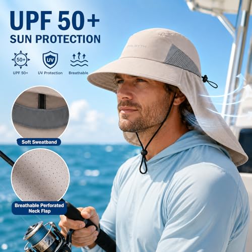 Image of Palmyth Fishing Hat Wide Brim Sun Hat with Neck Flap & Sunglasses Storage