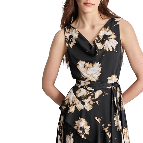 Robe midi plissée DKNY silhouette affinée sans manches col bénitier - 5
