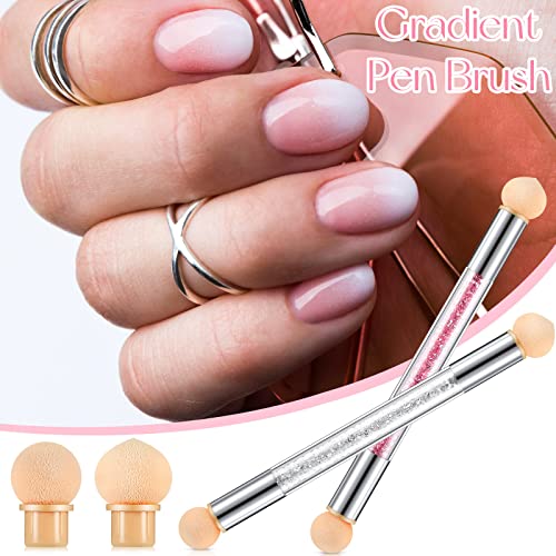 4 Pieces Nail Art Sponge Ombre Sponge Nail Brush Gradient Nail Brush Double Head Sponge Nail Art Tool With 16 Pieces Replacement Head For Nail Art Manicure(Pink, White) #TOP6