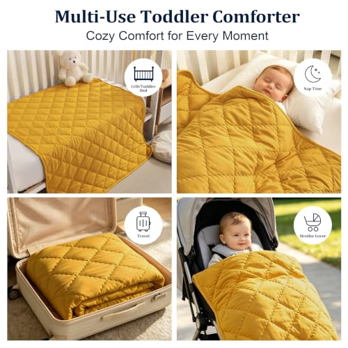 Image of BEDSUM Toddler Quilt 43x60, Microfiber Kids Quilt Toddler Bed, Yellow | Lightweight Soft Comfort for Toddler Beds, Daycare, Preschool Naps, Boys Girls, Machine Washable All Season Toddler Comforter
