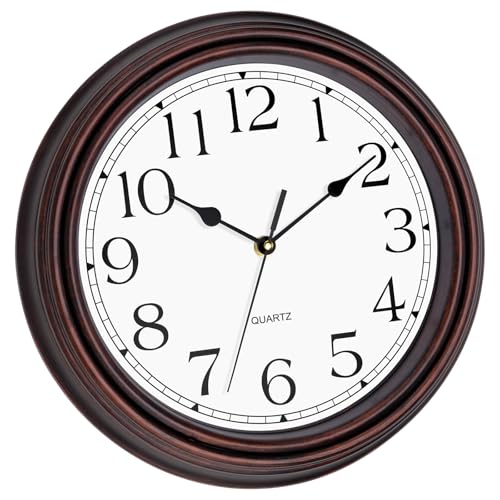 Image of Foxtop 12 Inch Wall Clocks Battery Operated Silent Non-Ticking Classic Vintage Retro Wall Clock Decorative for Office Living Room Kitchen Home (Bronze)