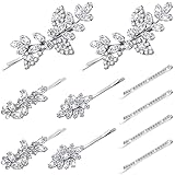 Janinka 10 Pieces Rhinestone Wedding Hair Clips Bridal Crystal Bobby Pins Silver Barrette Leaf Flower Wedding Elegant Hair Accessories for Bride Women and Girls(Rhinestone Style)