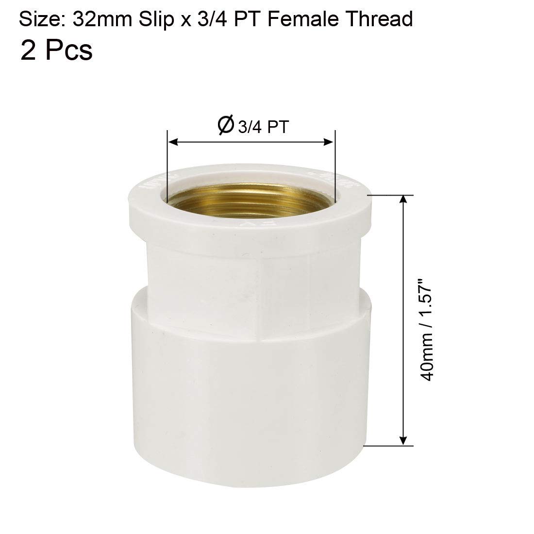 32 Mm Slip X 3/4 PT Femmina Filettatura In Ottone PVC Adattatore