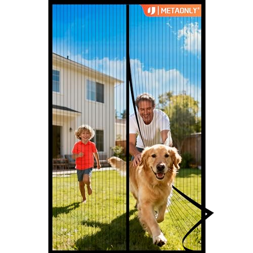 METAONLY Magnetic Screen Door Mesh Fits 36' x 80' Door - Curtain Size 38' x 82', Works for Patio, Sliding Door, Keeps Bug Mosquito Out, Fresh Air Flow, Black