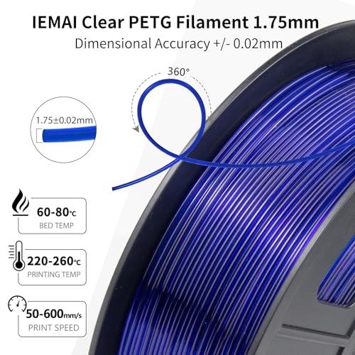 Image of IEMAI Clear PETG Filament 1.75mm 2KG Bundle, 1KG x 2 Spools Red & Blue, Glossy Transparent Finish PETG 3D Printer Filament for Lampshades, Home Decor & DIY Models