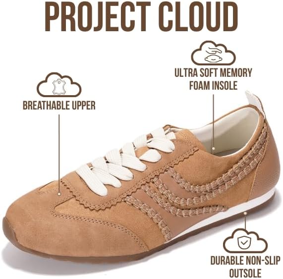 Project Cloud Leather Barefoot Shoes Women – Memory Foam Lace-Up Womens Sneakers – Lightweight & Non Slip Womens Shoes Casual – All-Day Women's Fashion Sneakers for 2026 (Monica,TANPU,9) - Image 3