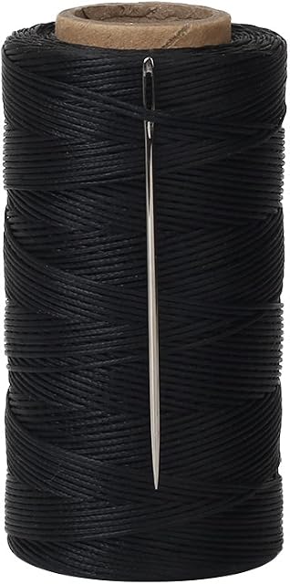 Tenn Well Waxed Thread, 984 Feet 150D 1MM Flat Sewing Waxed String with 1pc Needle for Leather DIY Project (Black)