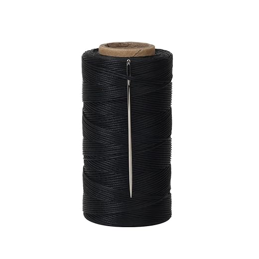 Tenn Well Waxed Thread, 328 Yards 150D 1MM Leather Sewing Waxed Thread with Needles for Leather DIY Project(Black)