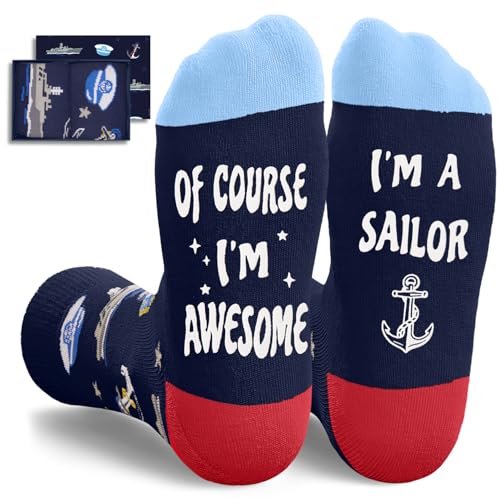 HAPPYPOP Military Gifts for Men - Army Navy Air Force Marine Corps Socks for Veterans Day (Awesome Im a Sailor)