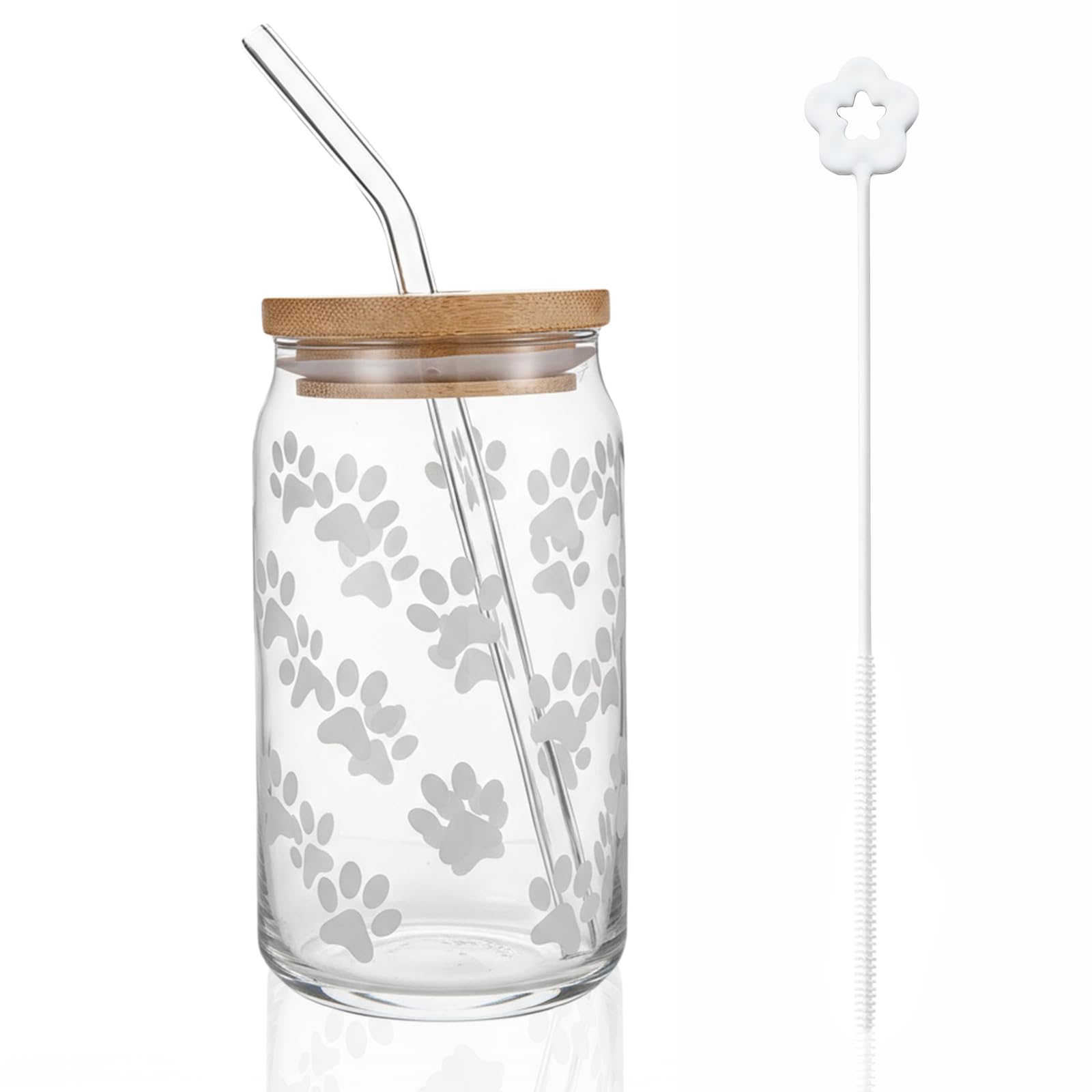 Aohyue Glass Cups with Lids and Straws, 16 oz Glass Mug, Iced Coffee Glass Cups with Lids, Straws, Brush, for Women, Mum, Wife, Friends