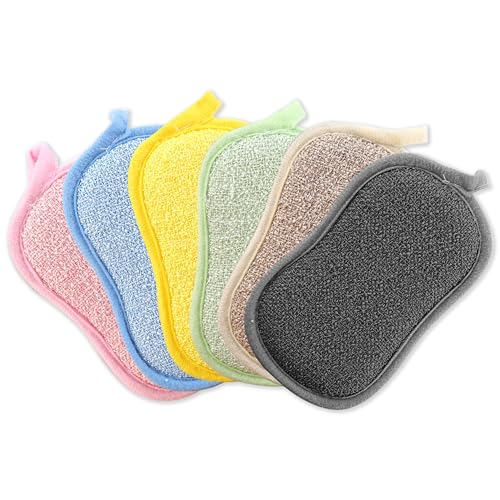 6 Piezas Esponja de Limpieza, Esponjas Cocina Esponja Magica Reutilizable, Esponjas de Microfibra Doble Cara Estropajos Cocina Esponjas Reutilizables para Lavavajillas Cocina Limpieza