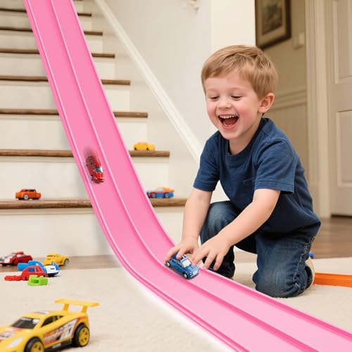 Image of Flexible Race Track for Kids 3+, Flexible Car Track 15Ft Race Track Compatible with Diecast 1 /64th Cars, Roll Up Car Ramp Toy with Strong Suction Cups
