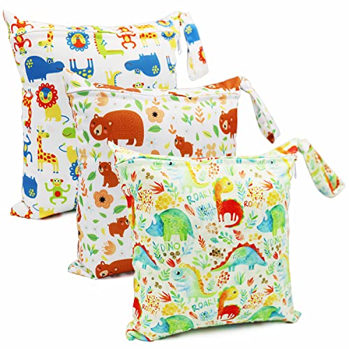 FenFang Bolsas Pañales Impermeables, 3 PCS Bolsa Muda Bebe, Wetbag Portátil para Mamá, Organizador de Colgar de Maquillaje Viaje Playa Piscina, Wet Bag de Tela con Cremallera Reutilizable Lavable