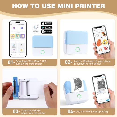 Image of cudinham Print Pods Mini Printer, Sticker Printer with 10 Rolls Thermal Printing Paper, Inkless Pocket Printpod for Phone, Impresora Portatil for Notes, DIY, Compatible with iOS & Android (Blue)