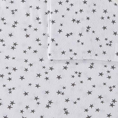 Image of Intelligent Design Cozy Soft 100% Cotton Flannel Print Animals Stars Cute Warm, Ultra Soft Cold Weather Sheet Set Bedding, Twin, Grey Stars 3 Piece