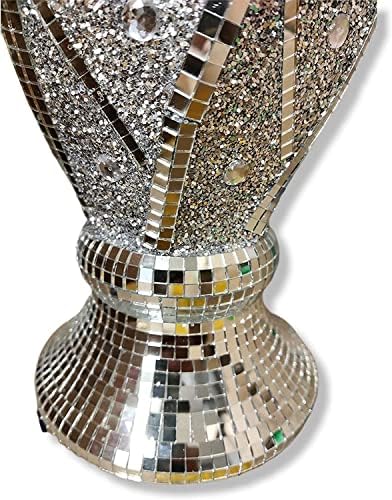 Silver & White Vase Statue Sparkle Ornament Bling Crushed Diamond Gift | CRYSTALLIZED Crushed mirrored flower pot with floral design- ACG213 Gift Present for all occasion
