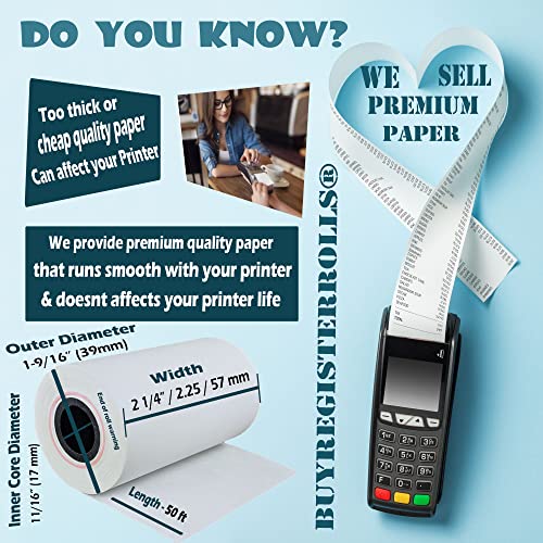 (50 Rolls) 2 1/4 X 50 Thermal Paper Receipt Rolls 55 Gsm Premium Quality German Paper Fits All Credit Card Terminals Verifone Vx520 Ingenico Ict220 Ict250 Fd400 Bpa Free From Buyregisterrolls #TOP2