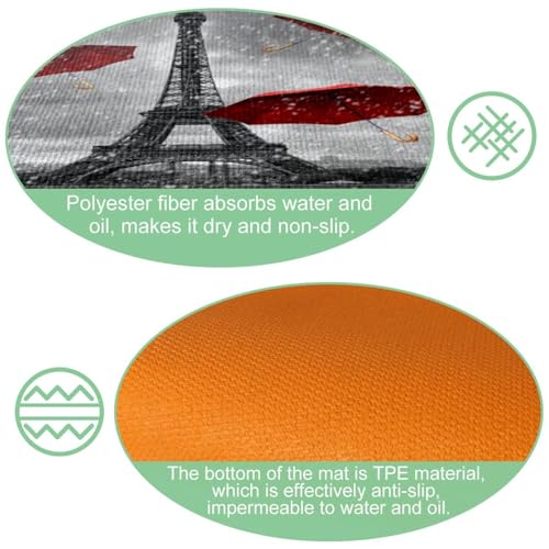 Alfombrillas de cocina absorbentes para pasillo y zona de lavado con diseño de paraguas rojos VAPOKF 6