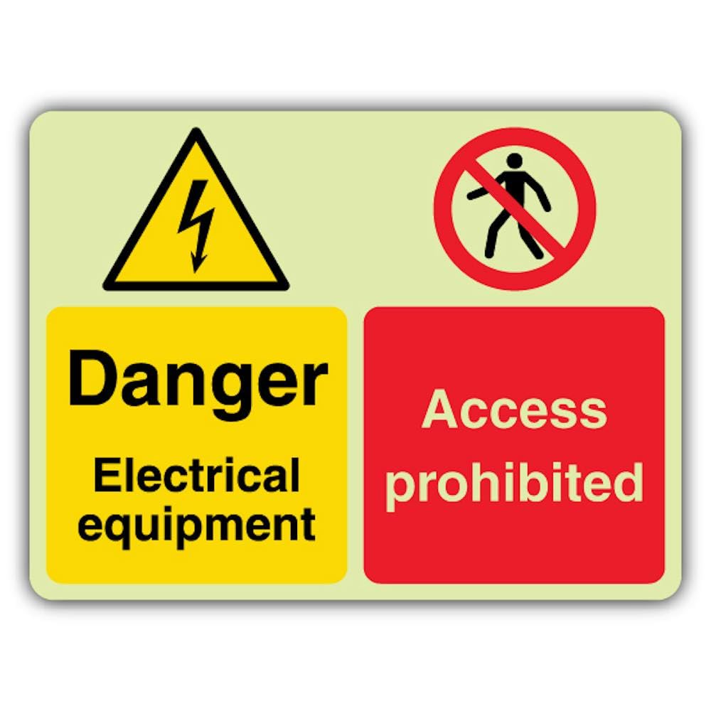 V Safety Glow In The Dark Danger Electrical Equipment - Señal de prohibición de acceso - 800 x 600 mm - Hecho de vinilo autoadhesivo de triple brillo - Señalización de advertencia de peligro