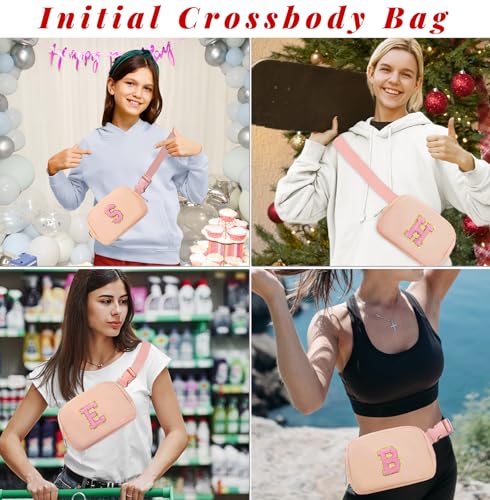 Image of COSHAYSOO Valentines Birthday Initial Gifts for Teen Girls 5 6 7 8 9 10 11 12 13 14 Year Old Pink Fanny Pack for Girls Belt Bag Crossbody Travel Purse Unique Trendy Girly Stuff Chenille Letter S