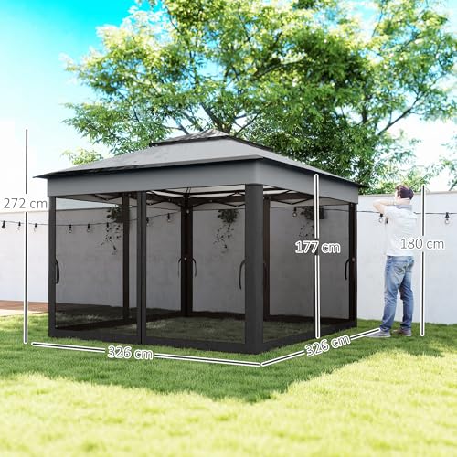 Outsunny 3 x 3(m) Pop Up Gazebo with Netting and Carrying Bag, Party Tent Instant Event Shelter, Height Adjustable and UV-Resistant, for Garden, Patio, Grey - Image 7