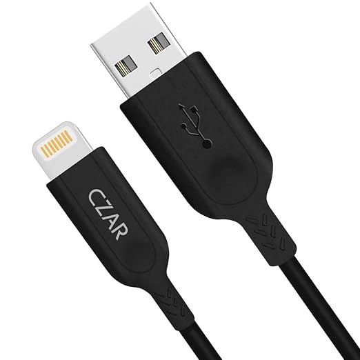 CZARTECH Apple MFi Certified Sync & Charge USB Cable Compatible with iPhone,iPad & iPod (3.3 Feet/1 Meter, Pack of 1)- Black