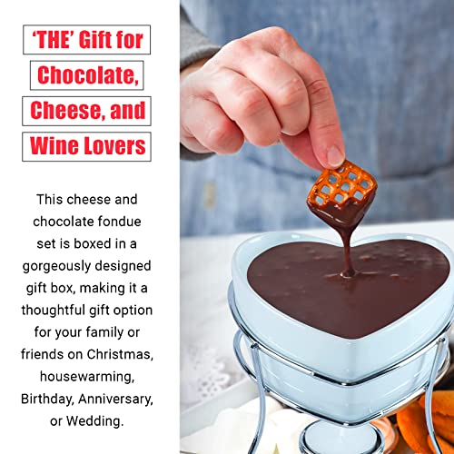 Yumchikel-Elegant Chocolate Fondue Heart Shaped Pot Butter Warmer Bowl Set With 4 Dipping Forks & Tea Light Holder – For The Perfect Melted, Chocolate & Cheese Serving – Fondue Set #TOP6