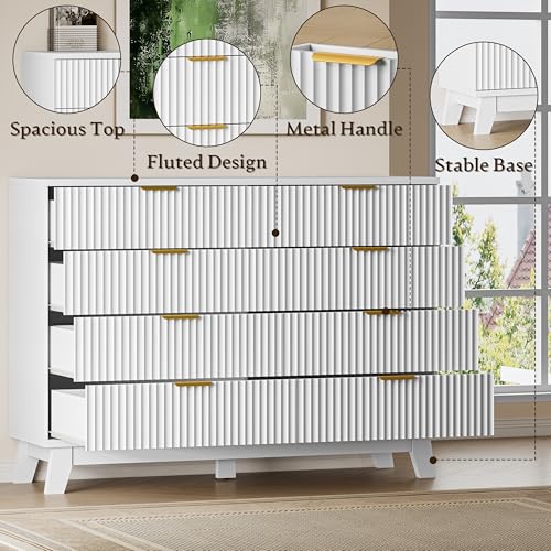 Image of BORNOON Fluted 8 Drawer Tall Dresser, 47.2 inch Wide Modern Boho Chest of Drawers, Wooden Storage Dresser TV Stand for Bedroom, Living Room, Closet, Hallway, Curved Profile Design