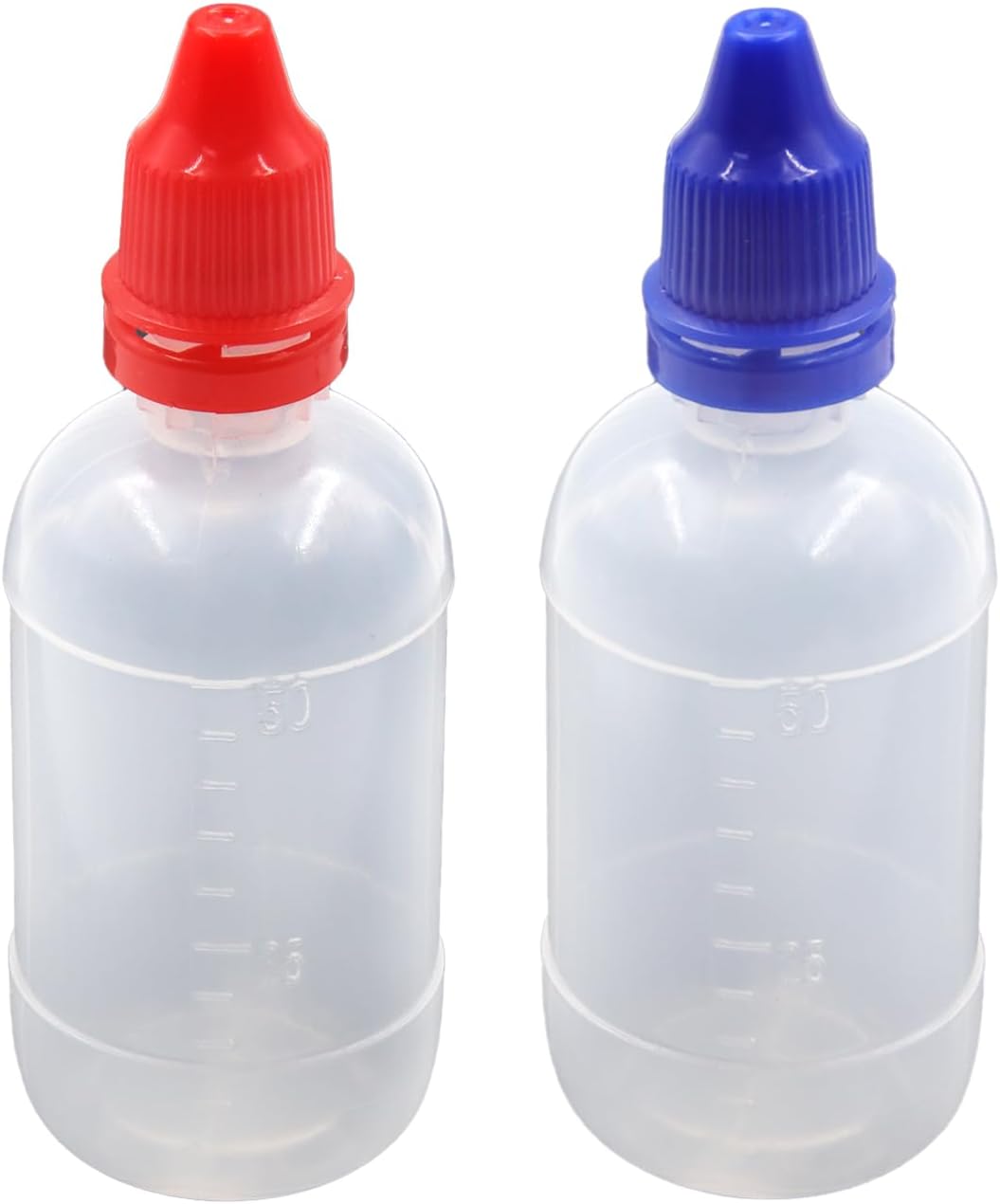 2 Pcs Plastic Dropper Bottles, 50ml/1.7oz Empty Squeeze Bottle for Liquid with Scale Labels and Cap, Red and Blue