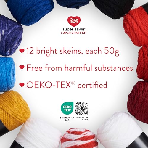 Image of Red Heart Super Saver Yarn Super Craft Kit America,with 50 Countg /1.7 oz. 4 Medium Worsted Yarn for Knitting & Crocheting,12 Colors,Perfect for Chunky Sweaters,Blankets,Amigurumi,50 Count (Pack of 10)
