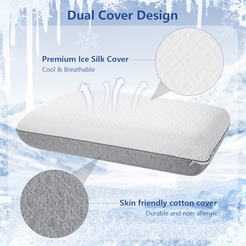 Adjustable Firm Memory Foam Pillow for Side Sleepers, Cooling with Two Covers, Neck Pain Relief, Machine Washable