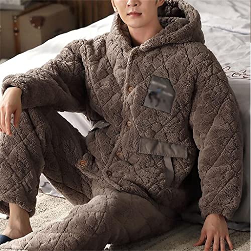 Men's Winter Home Clothes Hooded Three-layer Pajamas Coral Fleece Men's Winter Quilted Thickened3