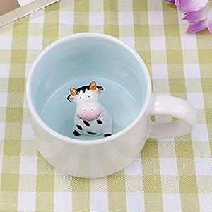 LOZACHE 3D Animal Coffee Mug Cute Cow Inside, 12oz Funny Cartoon Handmade Figurine Milk Tea Cup, Xmas Birthday Cow Print…
