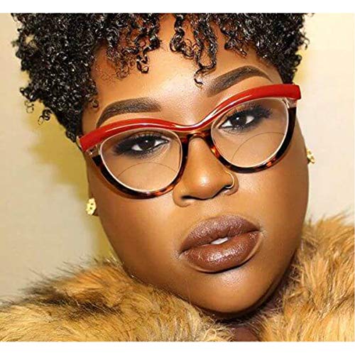 Melrose Reading Glasses Eyebrow Frame Ladies Bifocal Reading Glasses Optical Fashion Women Blocking Blue Light Computer Glasses (Red Leopard, 0.00/+1.25) #TOP2