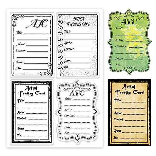 GLOBLELAND ATC Frames Silicone Clear Stamps Artist Trading Card Transparent Silicone Stamp Note Transparent Stamp for Scrapbook Journal Card Making