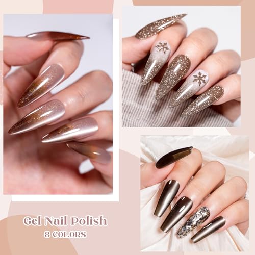 Set 8 esmaltes de uñas gel marrón y otros colores miniatura 7