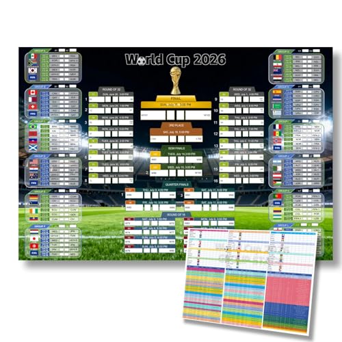 22.3'' * 33.11'' World Cup Tournament Record Canvas Poster + 23.39'' * 16.54'' Group Stage Tracker &...
