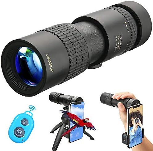 UNEGROUP Monocular Telescope, High Power HD Low Night Vision Waterproof Compact Spotting Scope with Smartphone Holder, Wireless Control & Tripod - FMC BAK4 Prism for Bird Watching, Camping, Hiking